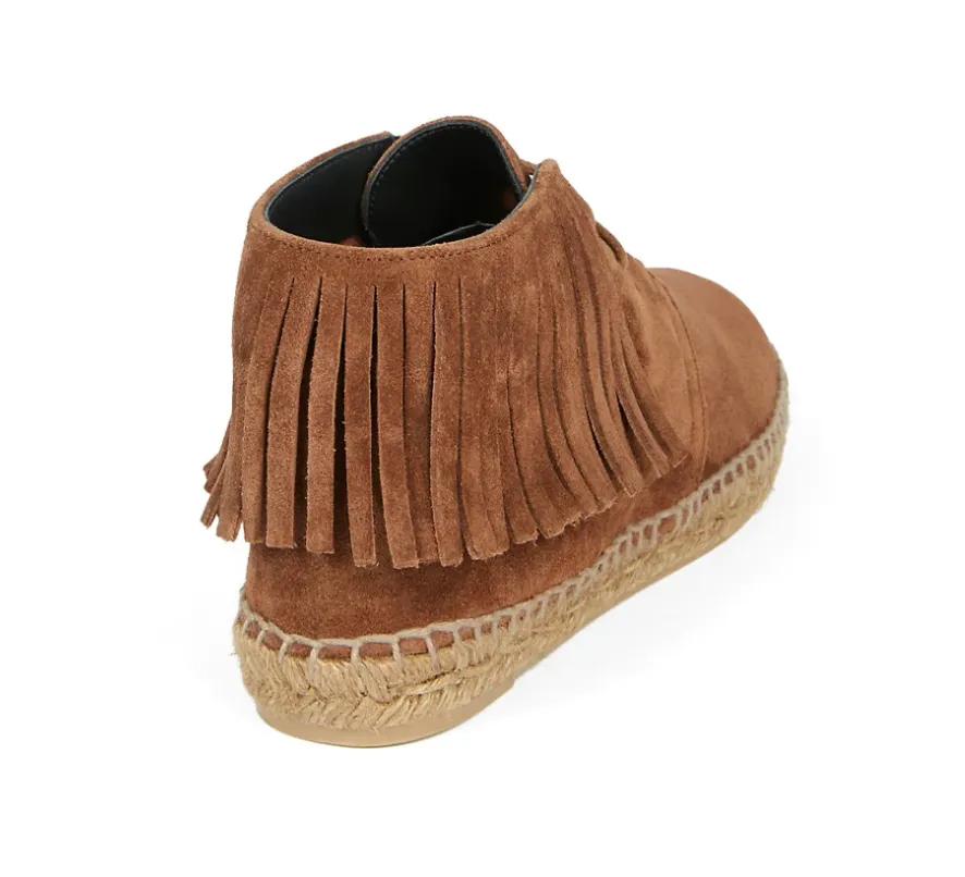 Saint Laurent Fringe Suede Lace-Up Espadrilles in Brown