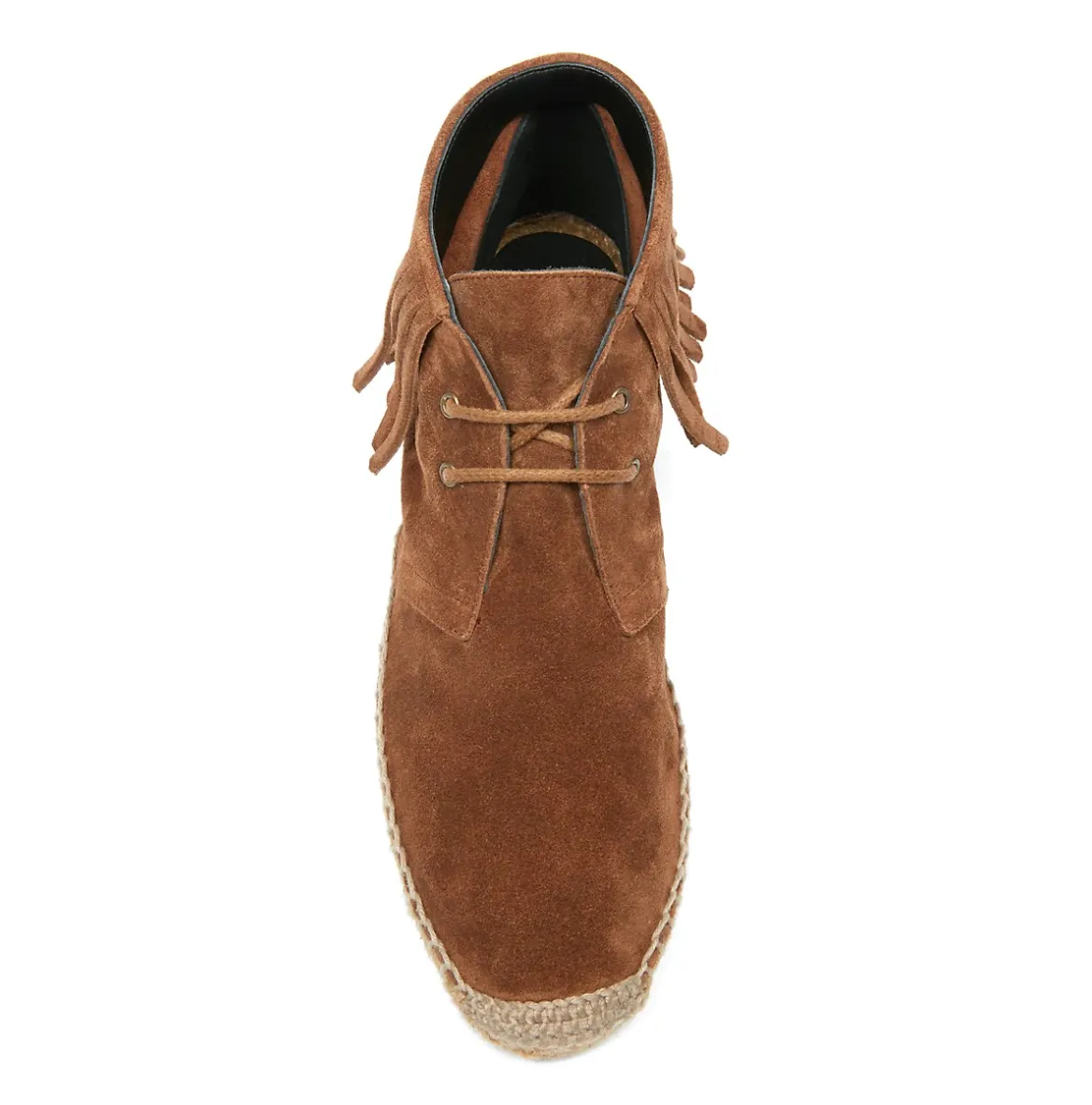 Saint Laurent Fringe Suede Lace-Up Espadrilles in Brown
