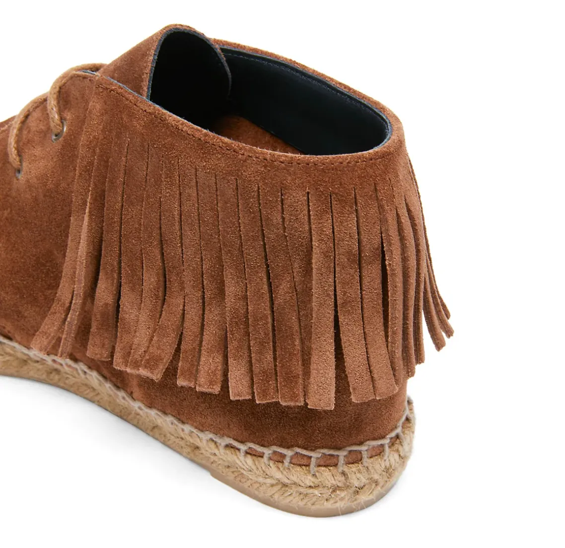 Saint Laurent Fringe Suede Lace-Up Espadrilles in Brown