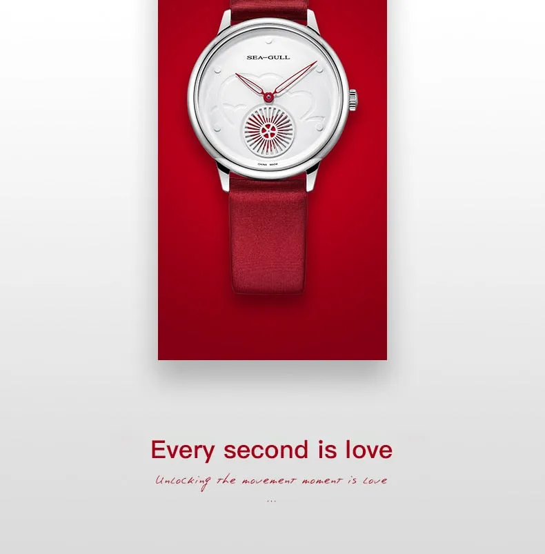Sea-Gull ladies Automatic Mechanical Watch  30m Waterproof Leather with beating heart subdial design 813.96.6024L
