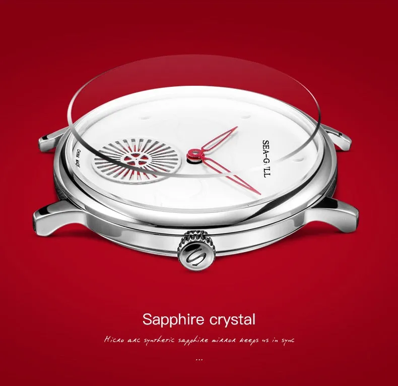 Sea-Gull ladies Automatic Mechanical Watch  30m Waterproof Leather with beating heart subdial design 813.96.6024L