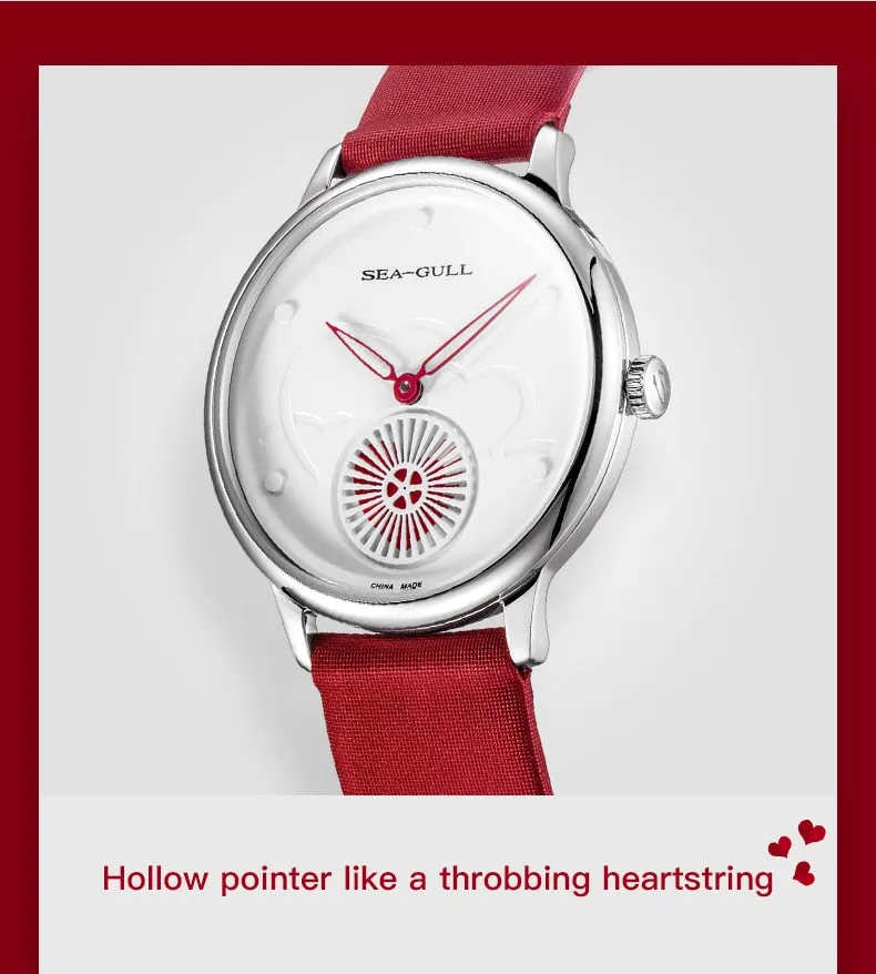 Sea-Gull ladies Automatic Mechanical Watch  30m Waterproof Leather with beating heart subdial design 813.96.6024L