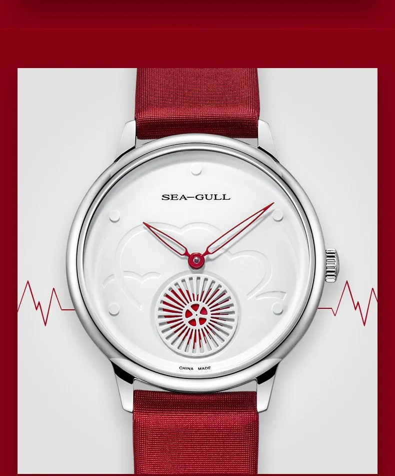 Sea-Gull ladies Automatic Mechanical Watch  30m Waterproof Leather with beating heart subdial design 813.96.6024L