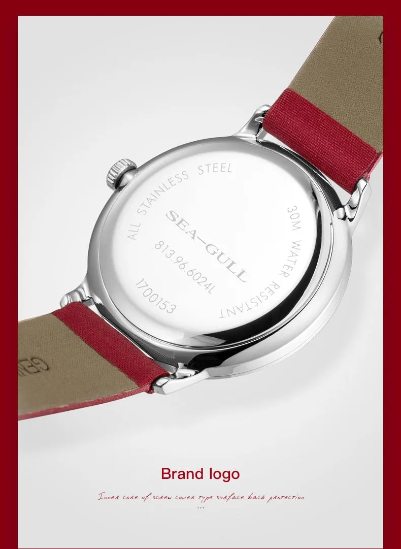 Sea-Gull ladies Automatic Mechanical Watch  30m Waterproof Leather with beating heart subdial design 813.96.6024L