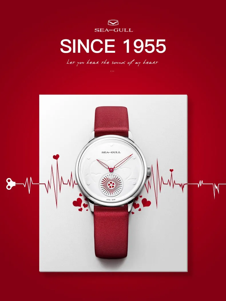 Sea-Gull ladies Automatic Mechanical Watch  30m Waterproof Leather with beating heart subdial design 813.96.6024L