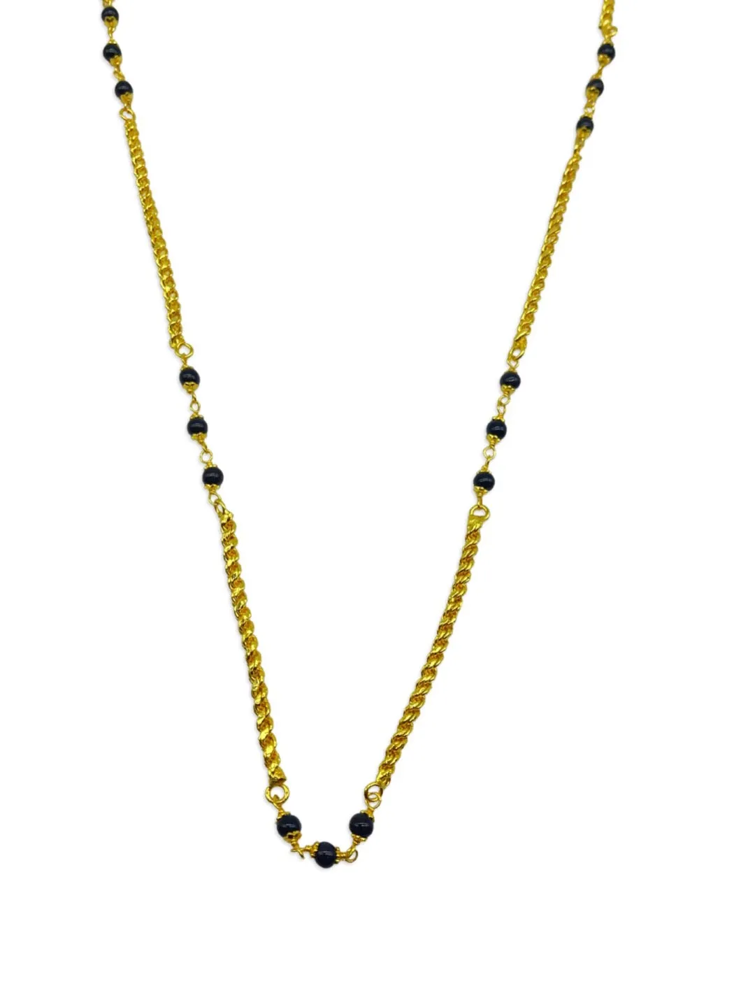 Short Artificial Gold Plated Mangalsutra in South Indian Style Simple Black Beads Gold Chain