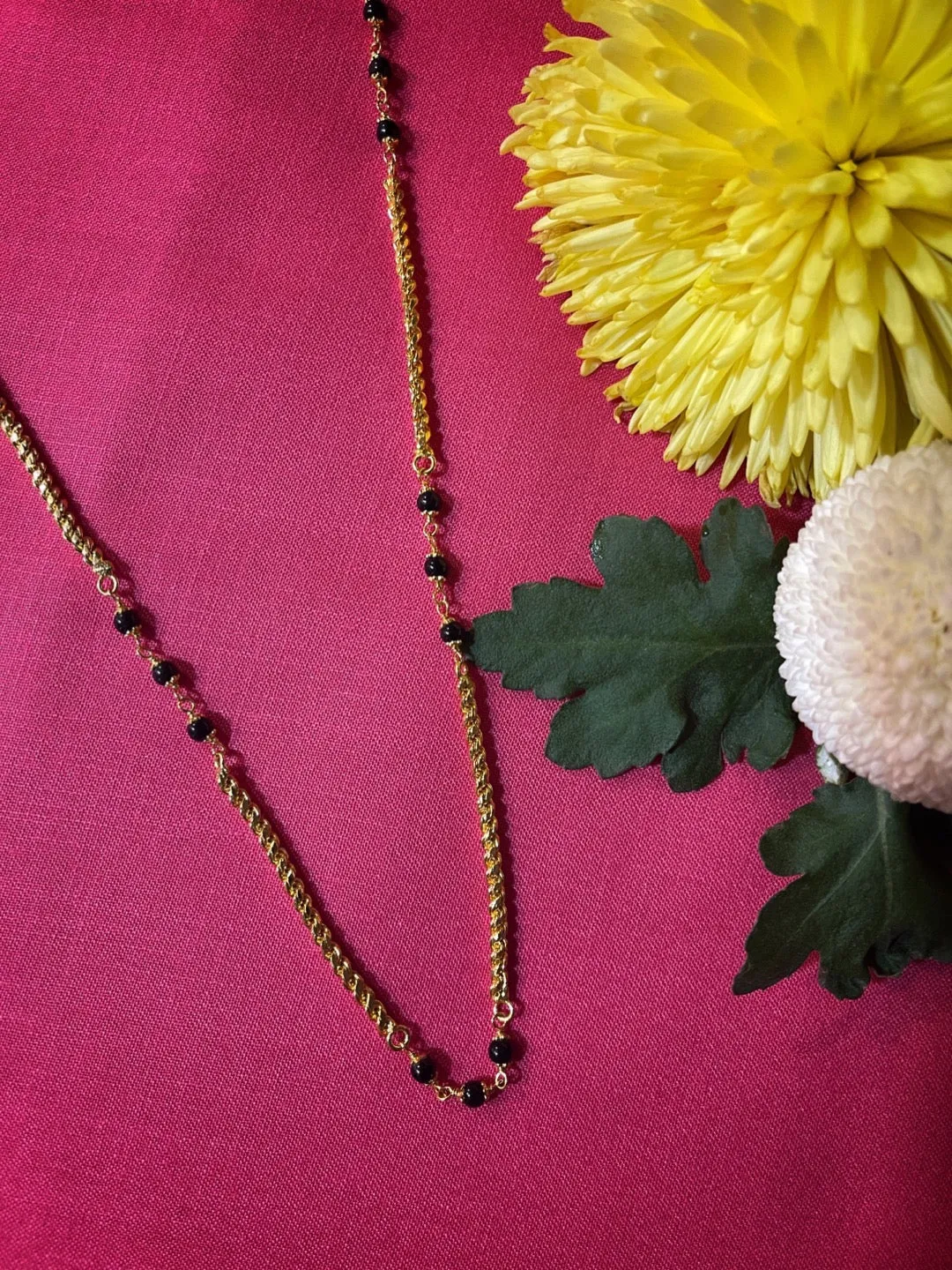 Short Artificial Gold Plated Mangalsutra in South Indian Style Simple Black Beads Gold Chain