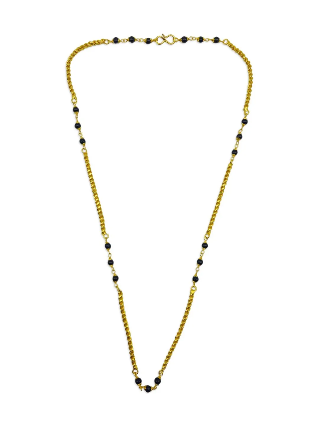 Short Artificial Gold Plated Mangalsutra in South Indian Style Simple Black Beads Gold Chain