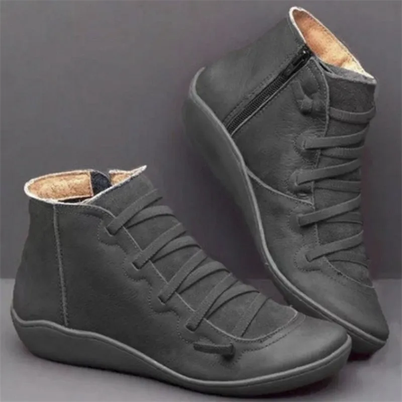 Side Zipper Leather Flat Boots
