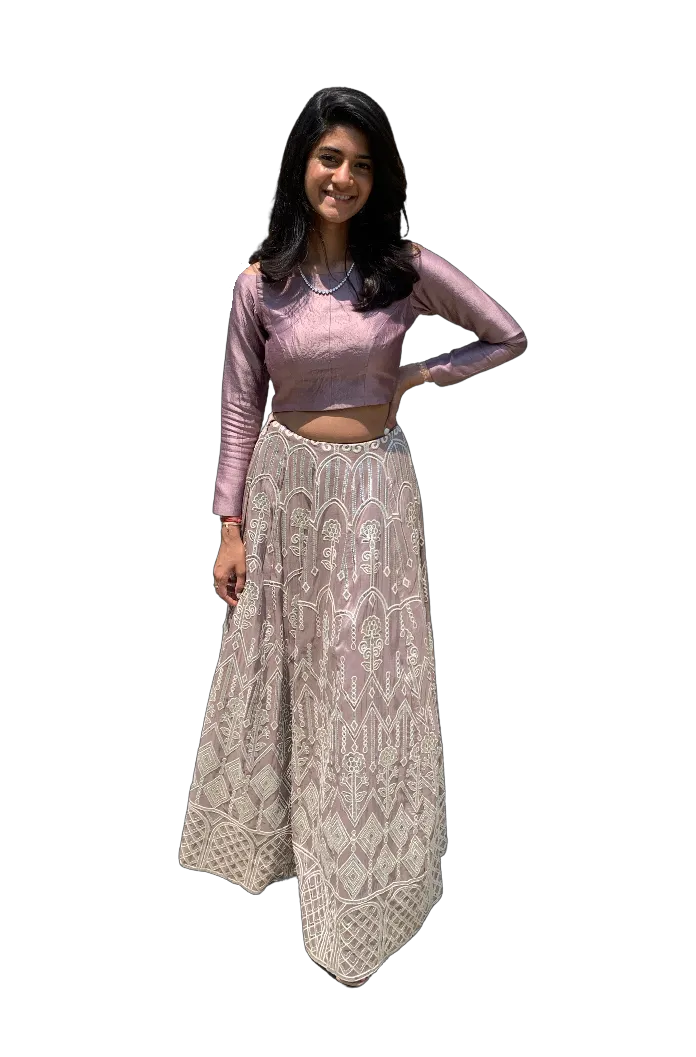 Silver Mirrored Amethyst Lehenga