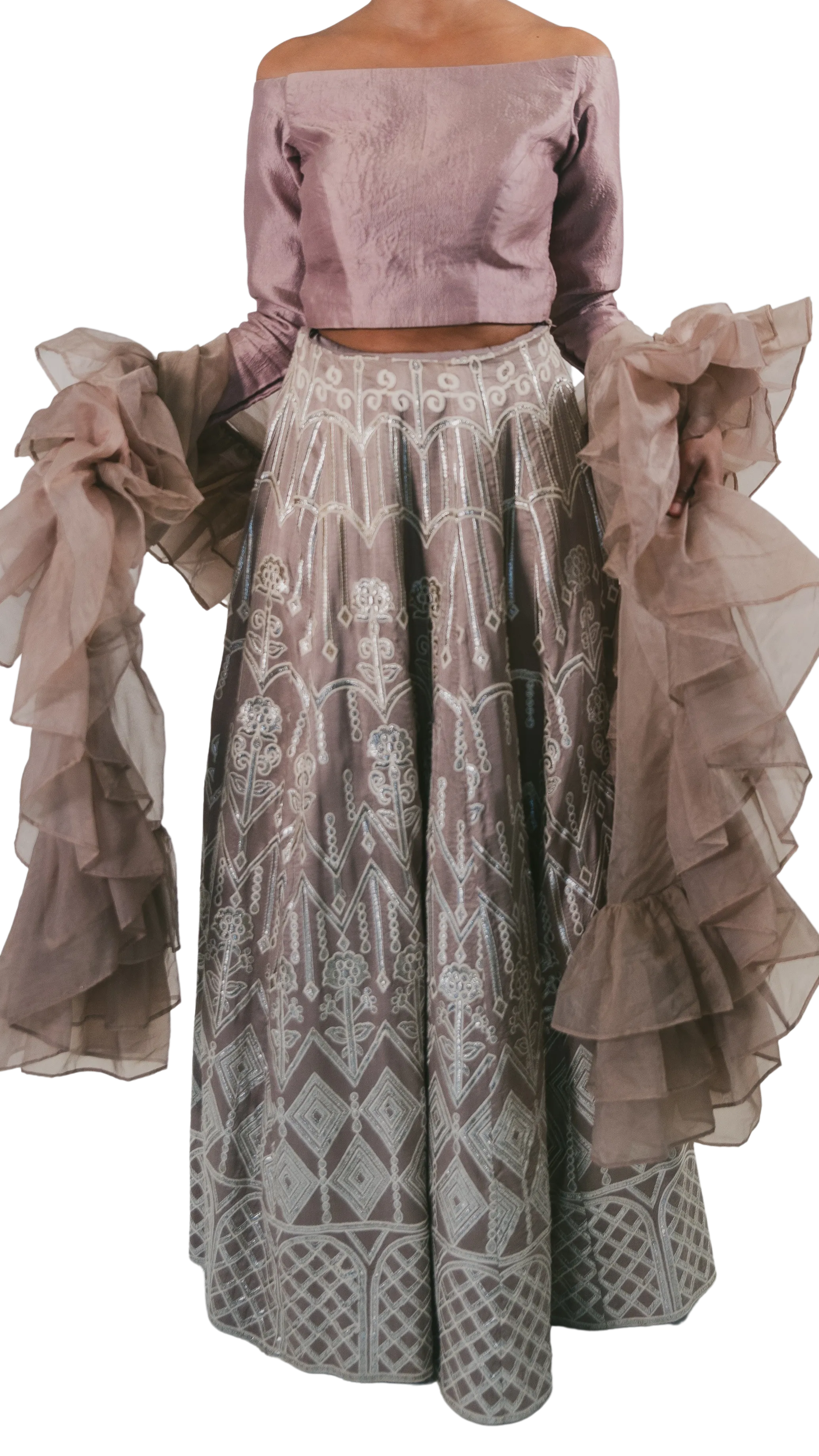 Silver Mirrored Amethyst Lehenga