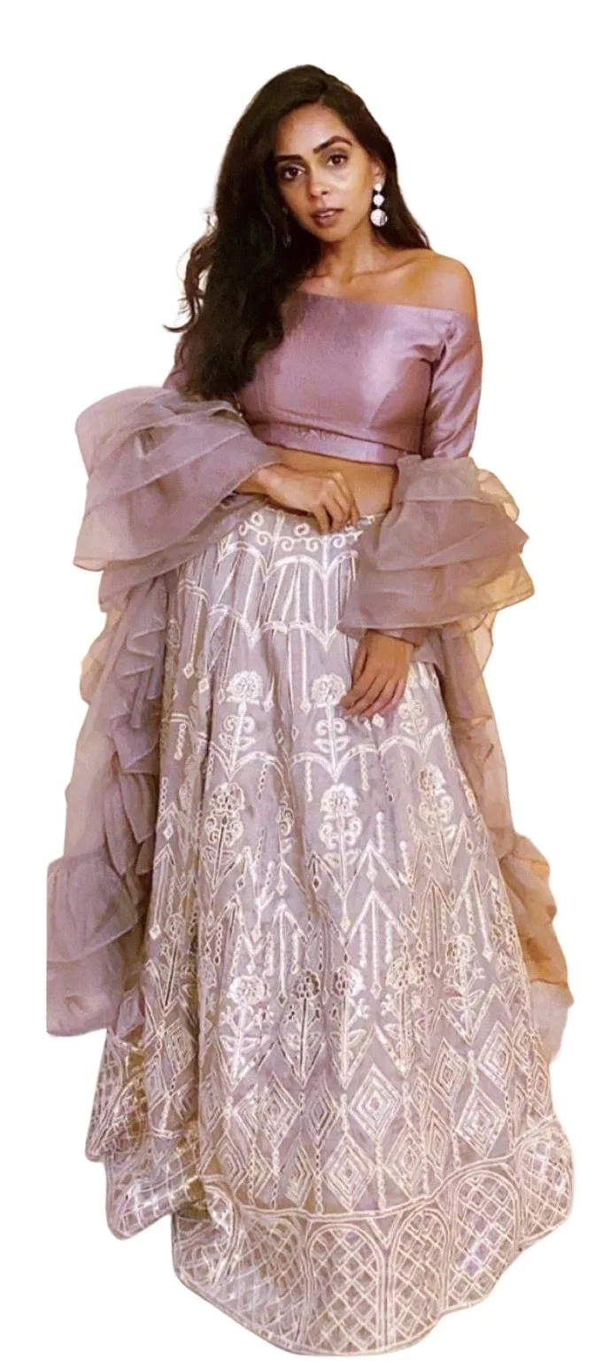 Silver Mirrored Amethyst Lehenga