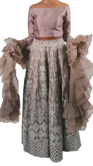 Silver Mirrored Amethyst Lehenga