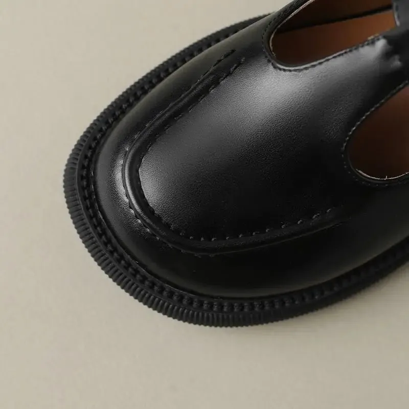 SIMLOVEYO 2024 New Summer Vintage Women Flats 32 33 Round Toe Buckle T-Strap Big Size 42 43 Leisure Soft Daily Mary Janes Shoe