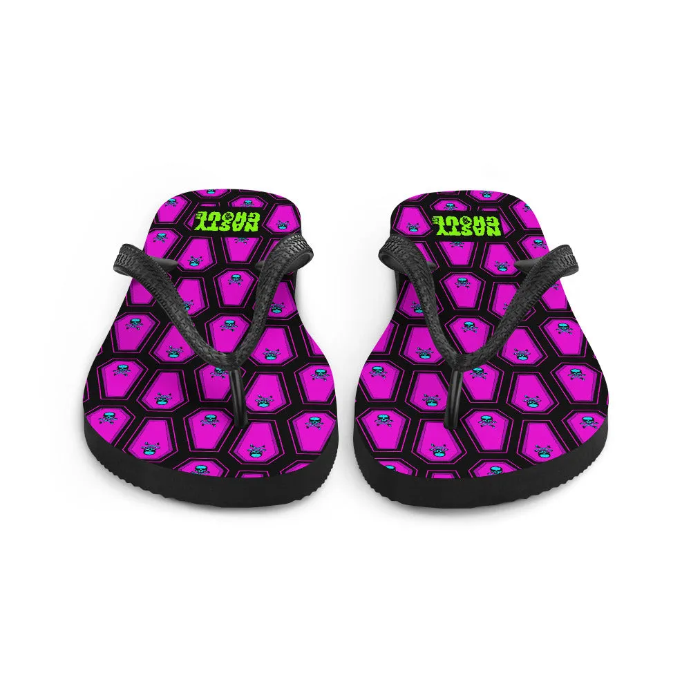 Skull and Coffin Flip-Flops All Over Print / Black & Hot Pink