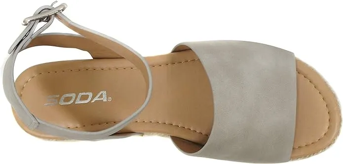 Soda Topic Dove Grey Espadrilles Ankle Strap Studded Open Toe Wedge Heel Sandals