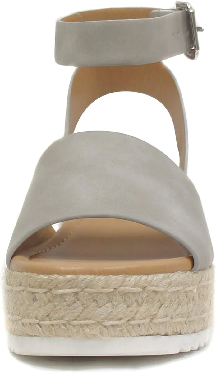 Soda Topic Dove Grey Espadrilles Ankle Strap Studded Open Toe Wedge Heel Sandals