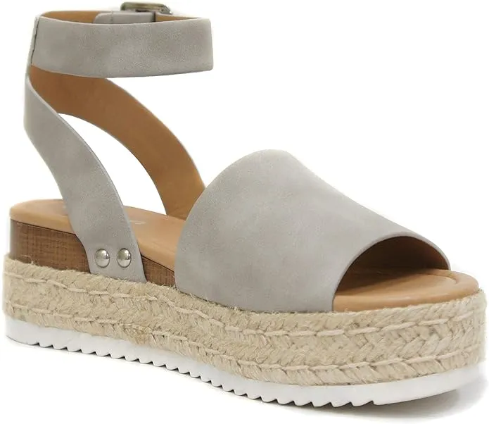 Soda Topic Dove Grey Espadrilles Ankle Strap Studded Open Toe Wedge Heel Sandals