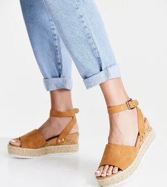 Soda Topic Open Toe Buckle Ankle Strap Espadrilles Flatform Wedge Casual Sandal (7.5, Tan)