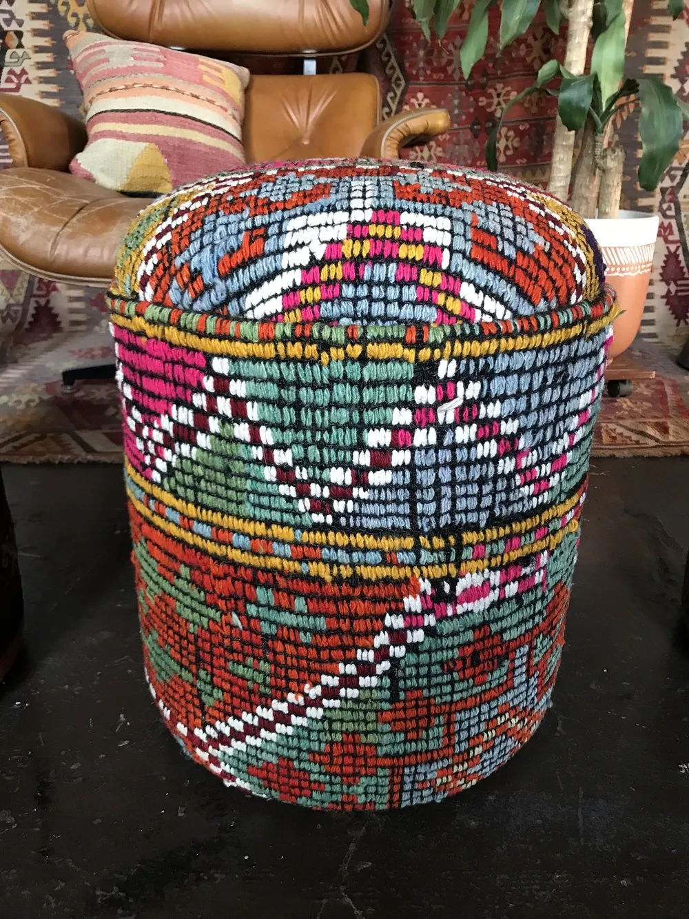 Solid Cylinder Shaped Kilim Stool