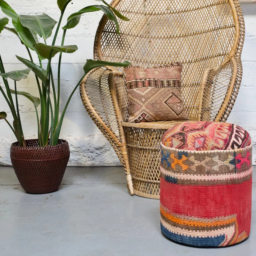 Solid Cylinder Shaped Kilim Stool