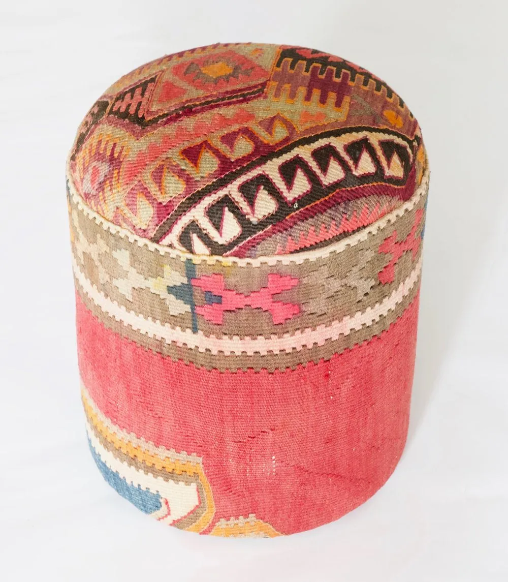 Solid Cylinder Shaped Kilim Stool