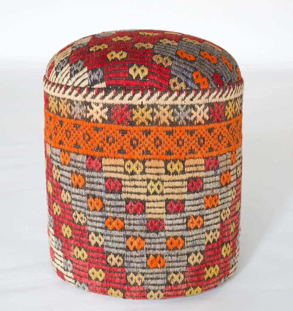 Solid Cylinder Shaped Kilim Stool