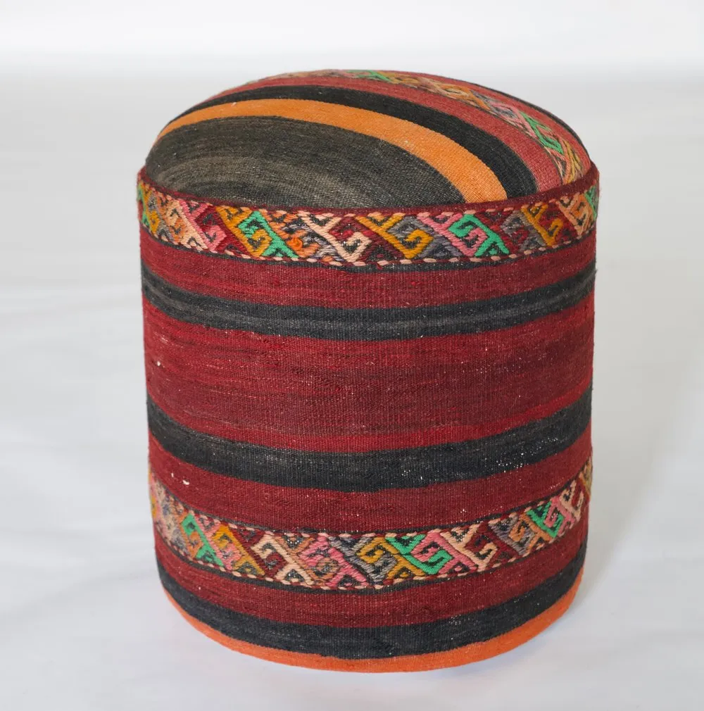 Solid Cylinder Shaped Kilim Stool
