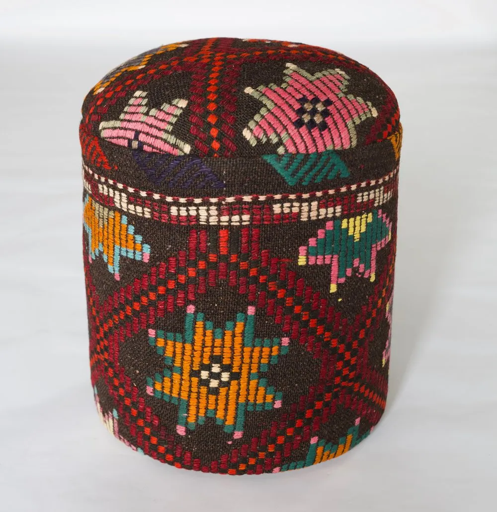 Solid Cylinder Shaped Kilim Stool