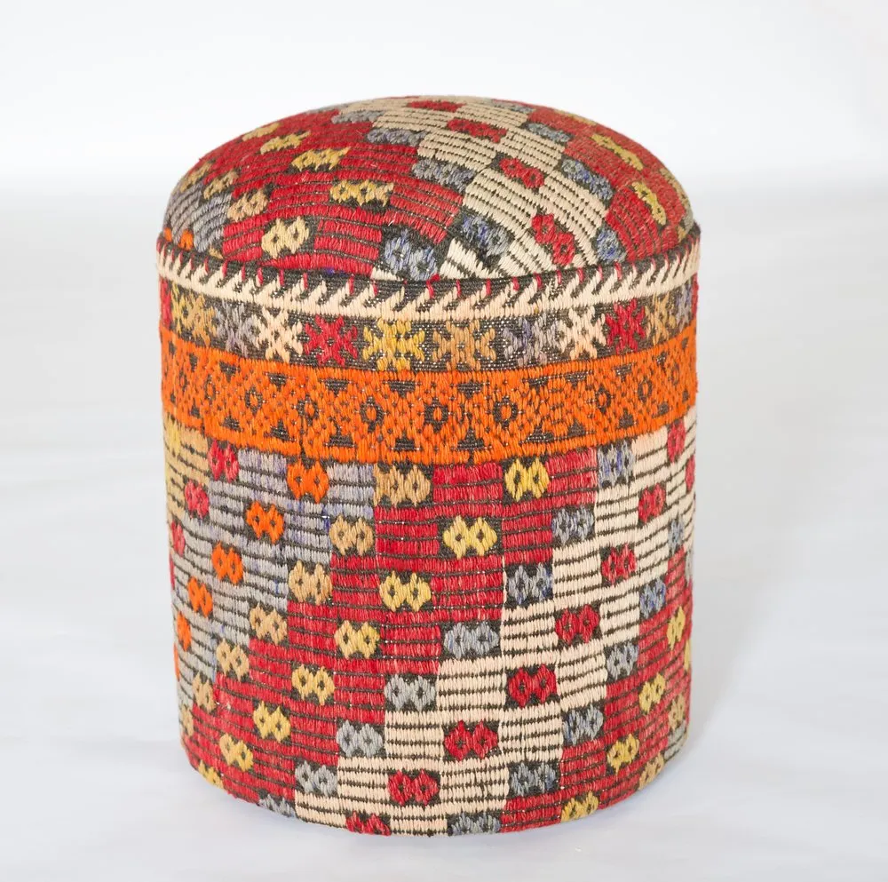 Solid Cylinder Shaped Kilim Stool