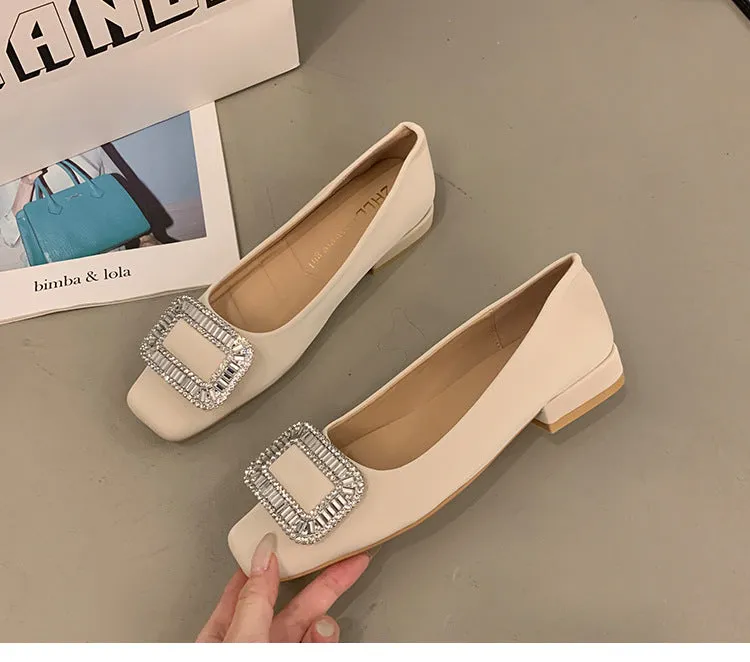 Square Buckle Thick Heel Women's Shoes Low Heel Square Toe Women's Shoes