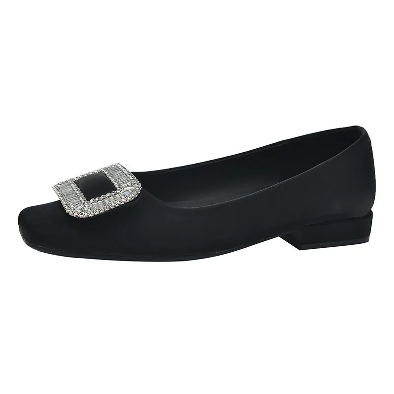 Square Buckle Thick Heel Women's Shoes Low Heel Square Toe Women's Shoes