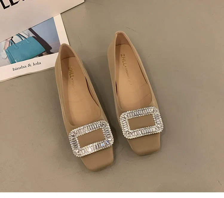 Square Buckle Thick Heel Women's Shoes Low Heel Square Toe Women's Shoes
