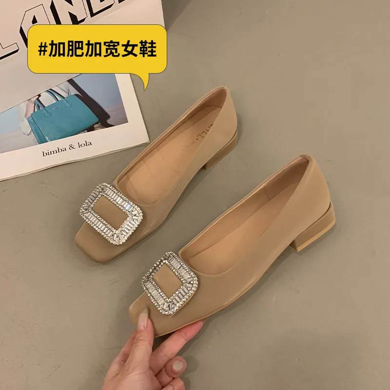 Square Buckle Thick Heel Women's Shoes Low Heel Square Toe Women's Shoes