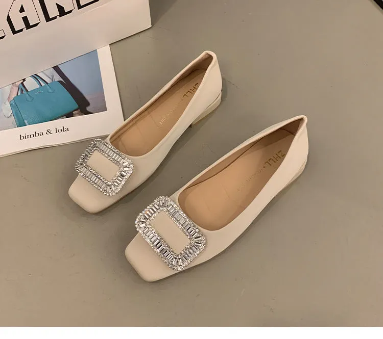 Square Buckle Thick Heel Women's Shoes Low Heel Square Toe Women's Shoes