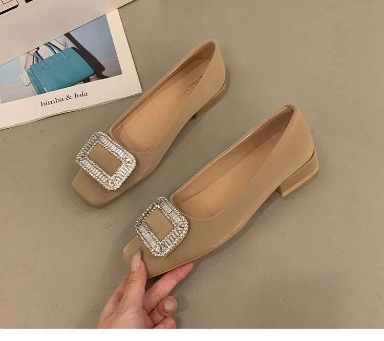 Square Buckle Thick Heel Women's Shoes Low Heel Square Toe Women's Shoes