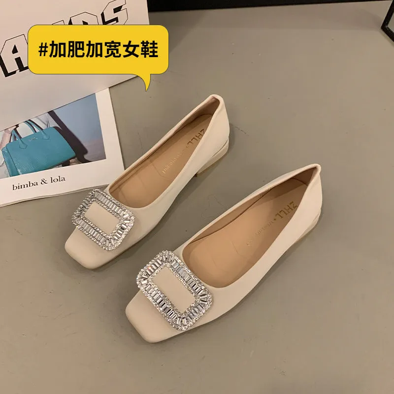 Square Buckle Thick Heel Women's Shoes Low Heel Square Toe Women's Shoes