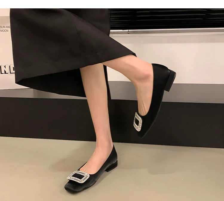 Square Buckle Thick Heel Women's Shoes Low Heel Square Toe Women's Shoes