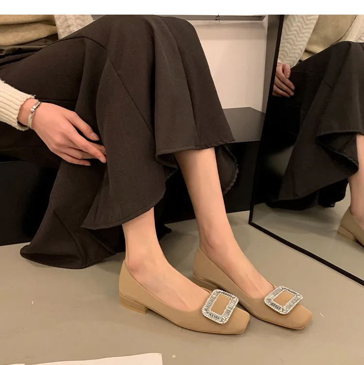 Square Buckle Thick Heel Women's Shoes Low Heel Square Toe Women's Shoes