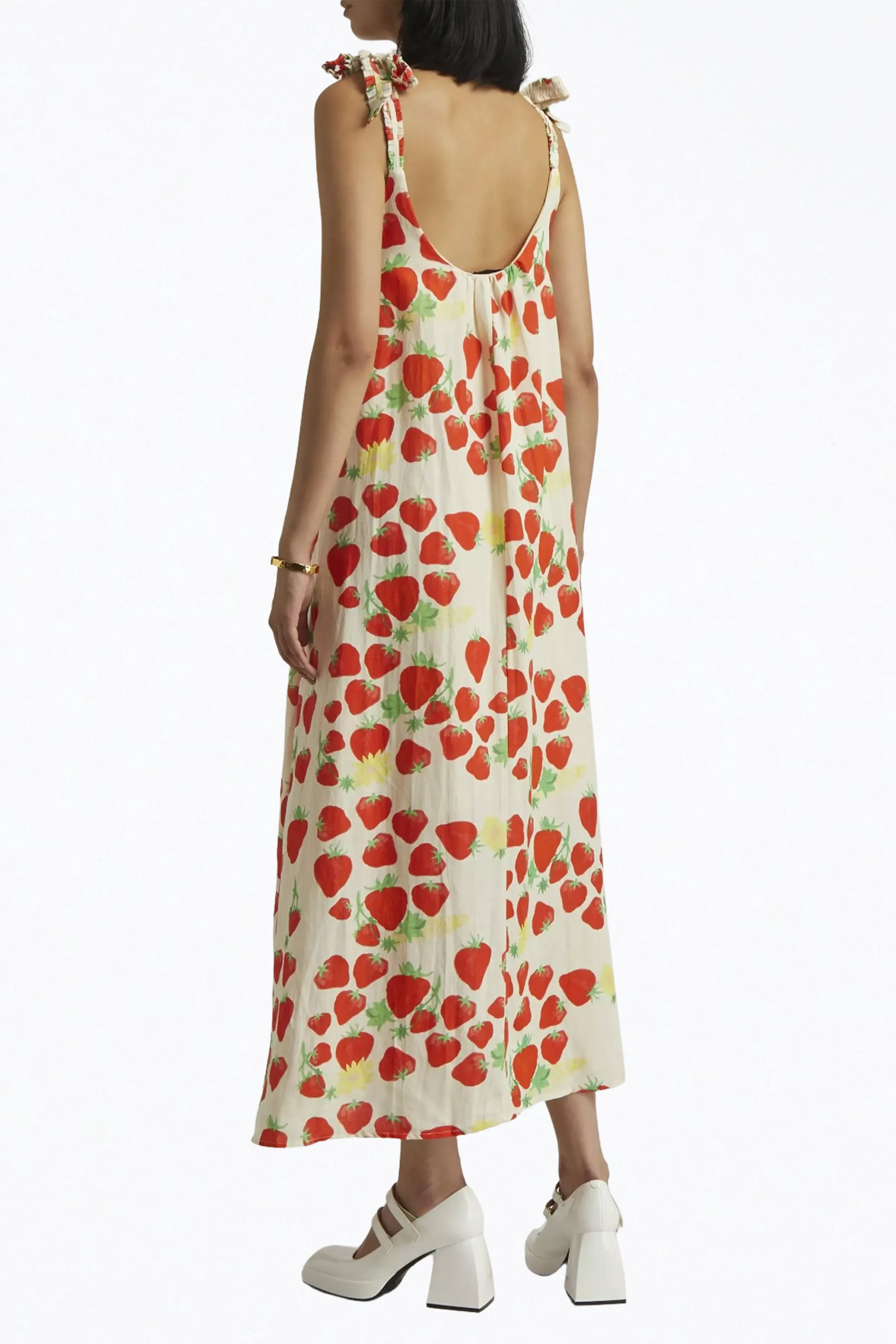 STRAWBERRY-PRINT LINEN-BLEND MAXI DRESS