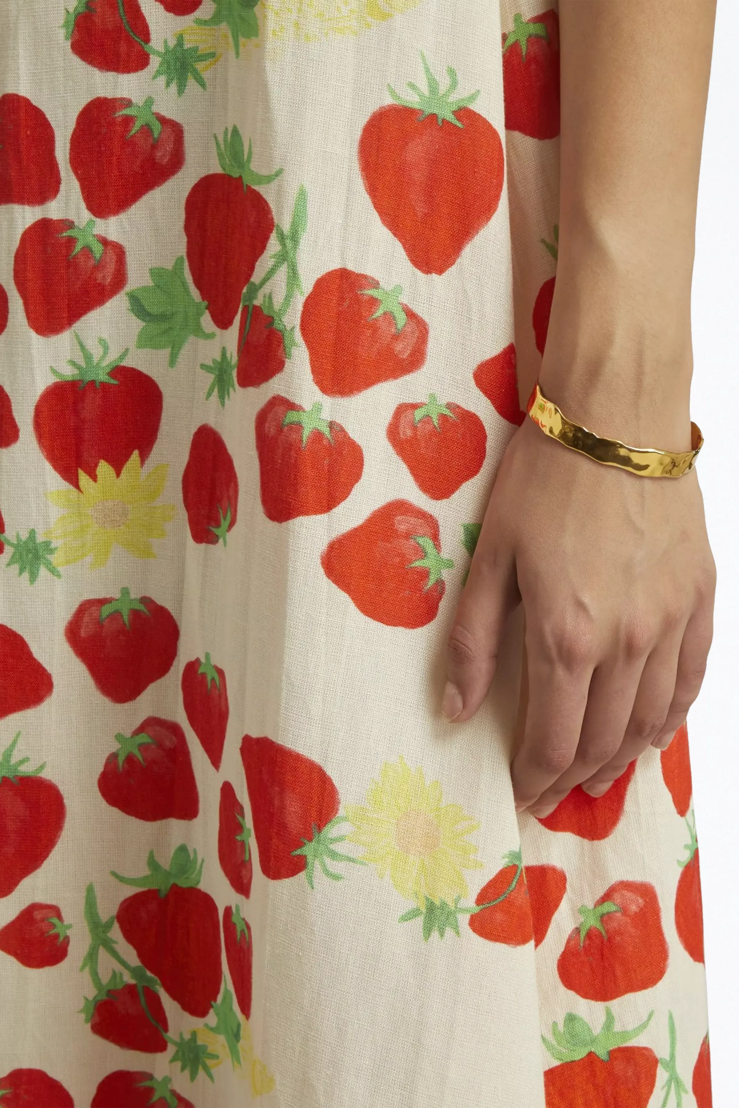 STRAWBERRY-PRINT LINEN-BLEND MAXI DRESS