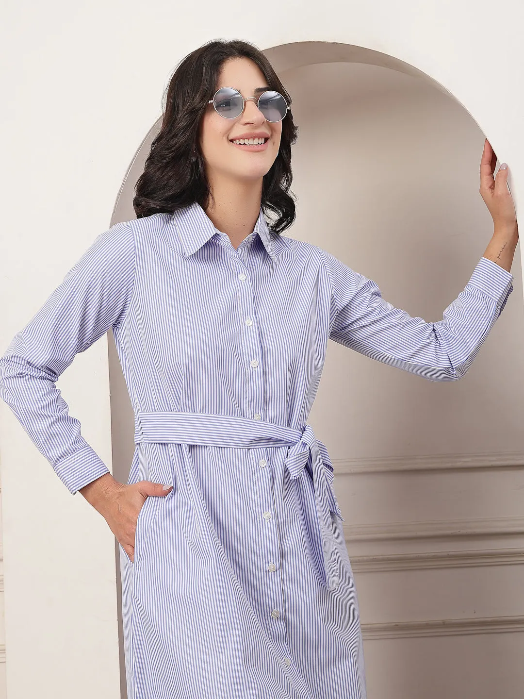 Style Quotient Women striped formal shirt dress