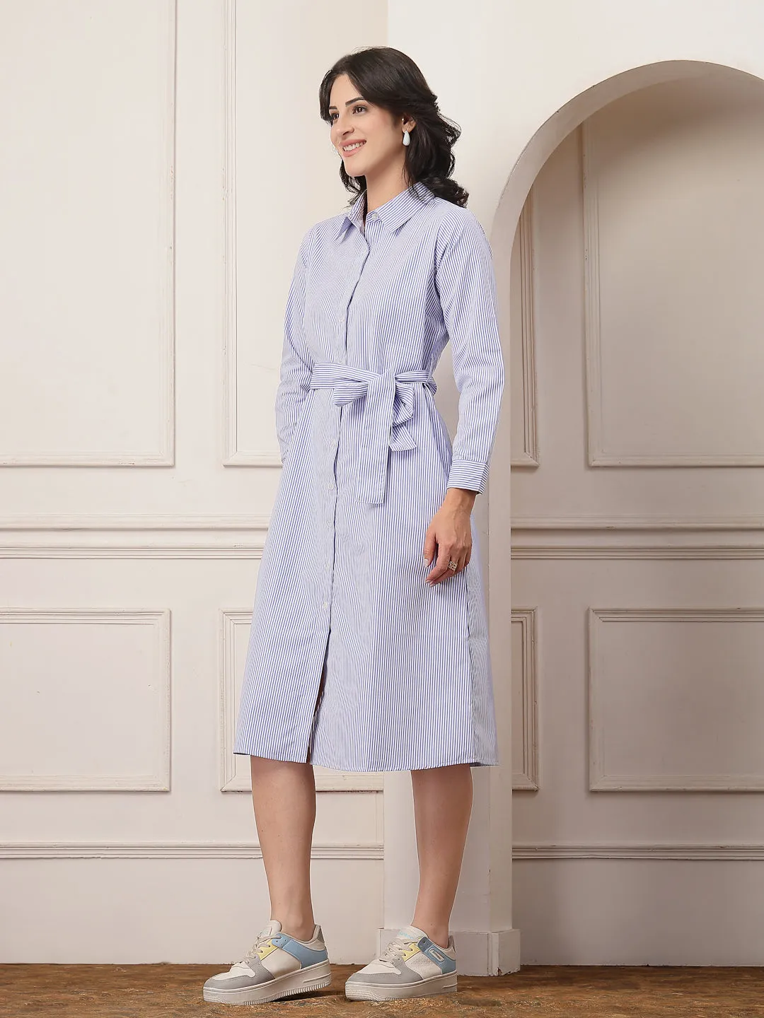 Style Quotient Women striped formal shirt dress