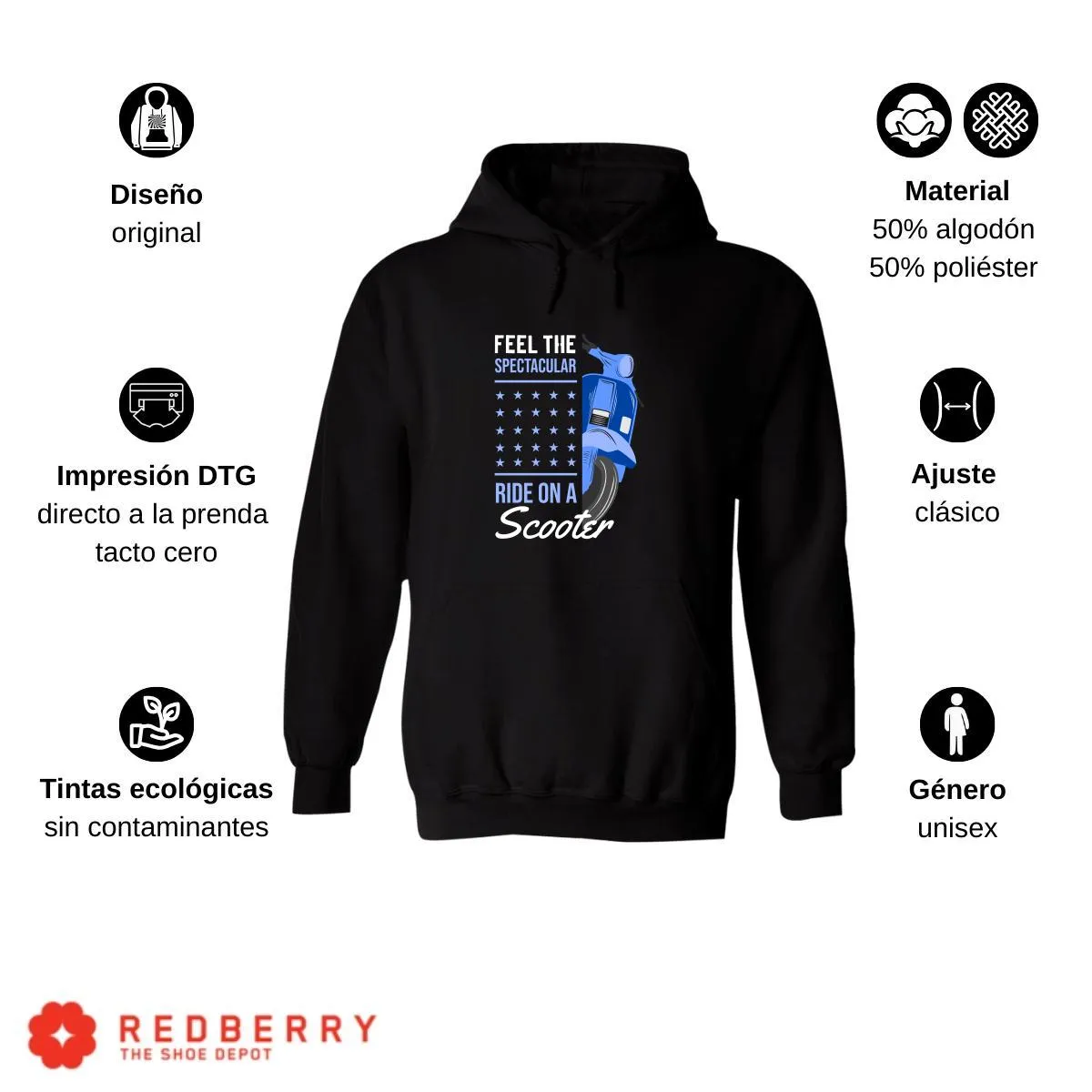 Sudadera Hombre  Hoodie Scooter Moto Biker Vintage 009