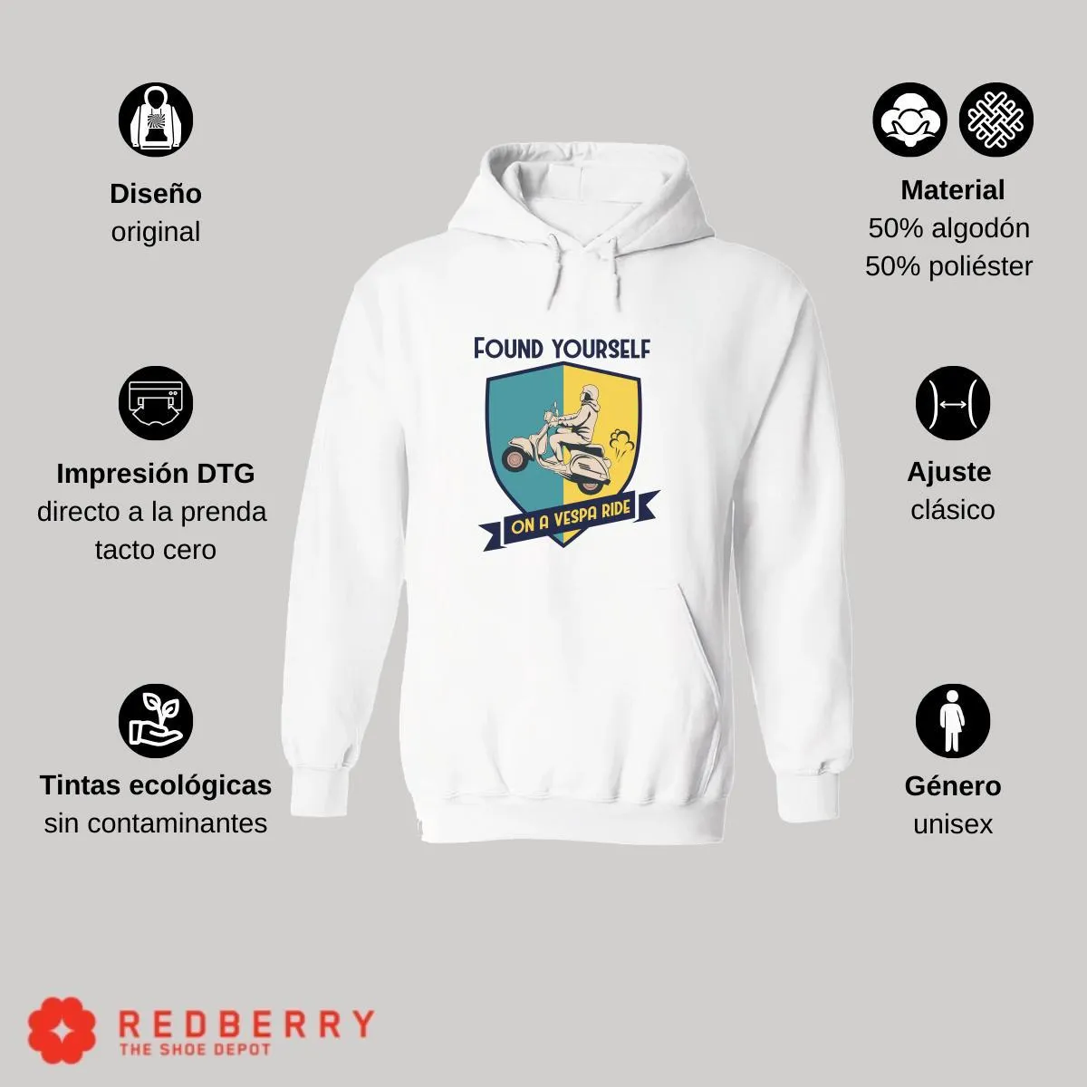 Sudadera Hombre  Hoodie Scooter Moto Biker Vintage 011