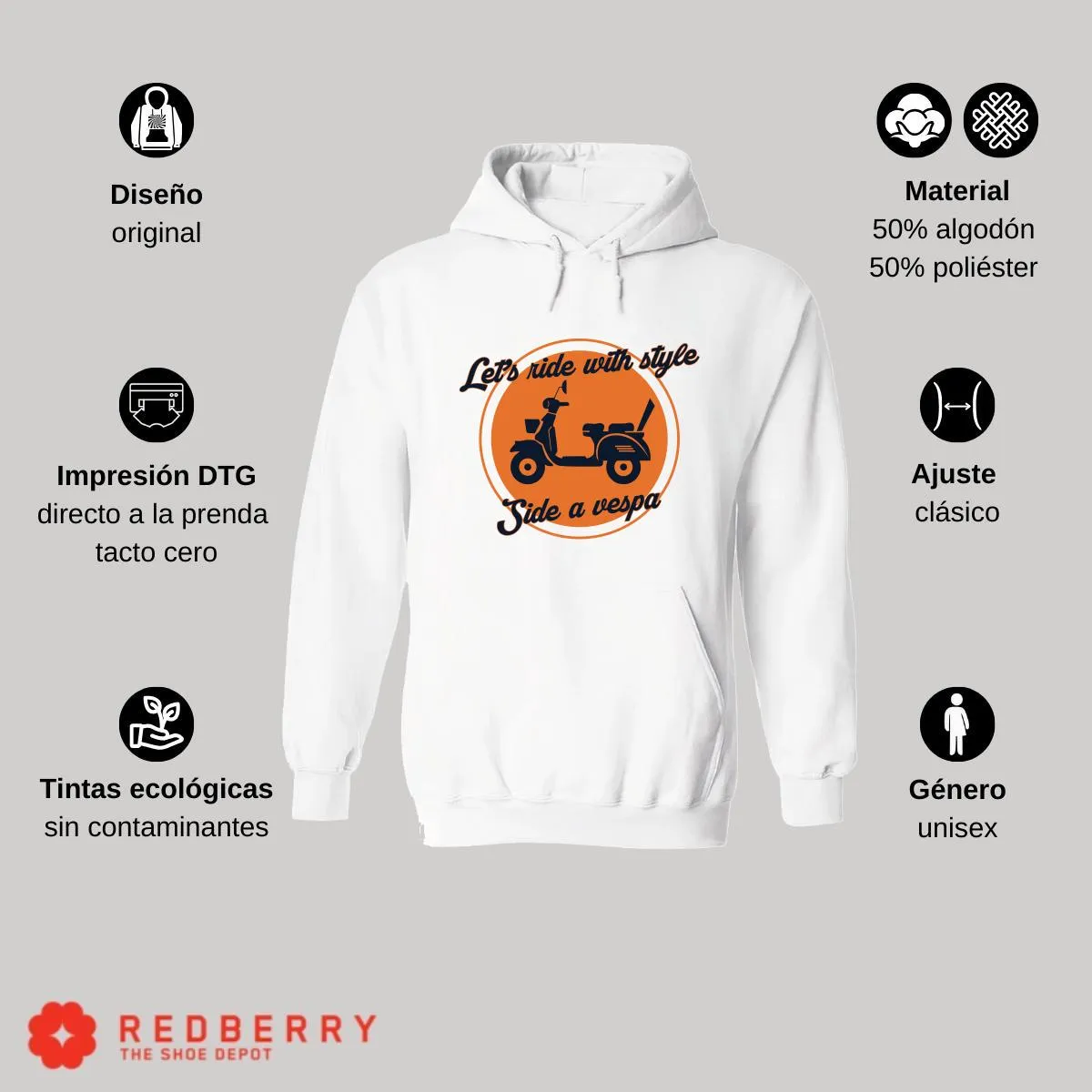 Sudadera Hombre  Hoodie Scooter Moto Biker Vintage 021
