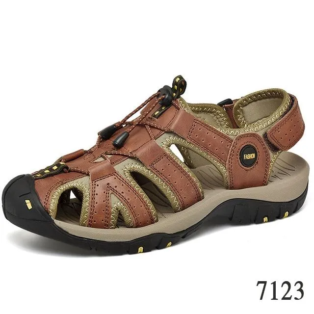 Summer men's leather breathable beach sandals