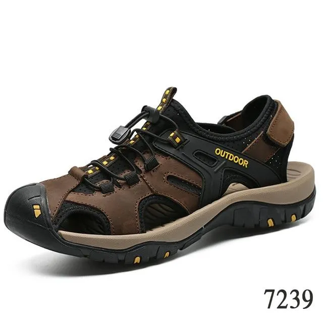 Summer men's leather breathable beach sandals