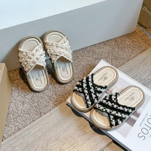 Summer New Children's Slippers Little Girl Soft Bottom Non-Slip Girl Cross Rhinestone Flat Slippers Tide