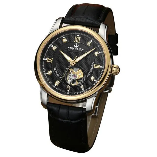SUNBLON Water Resistant Men's Automatic Mechanical Sport Casual Watch With Leather Band